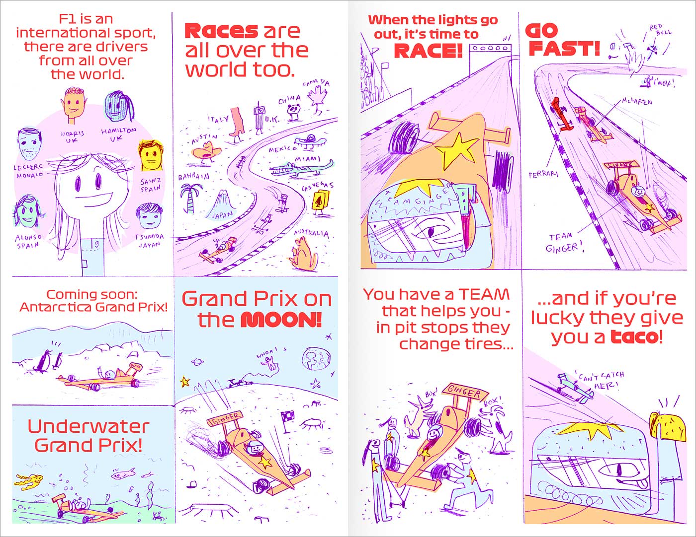 HOW TO FORMULA ONE with Ginger book spread