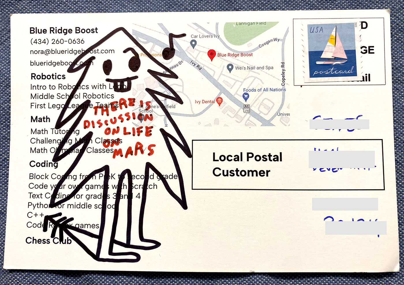 Postcard drawing sent to send cheer