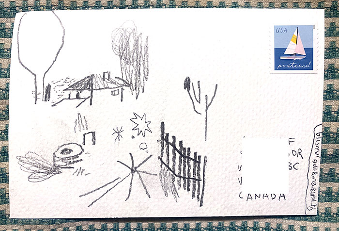 Postcard drawing sent to send cheer