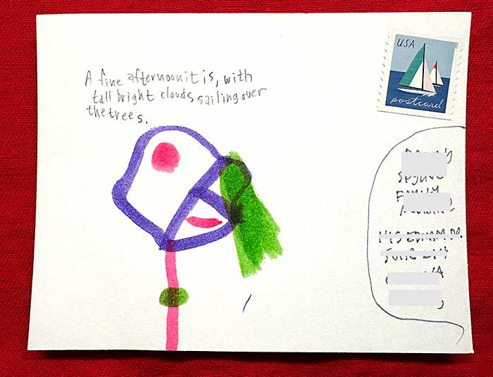 Postcard drawing sent to send cheer