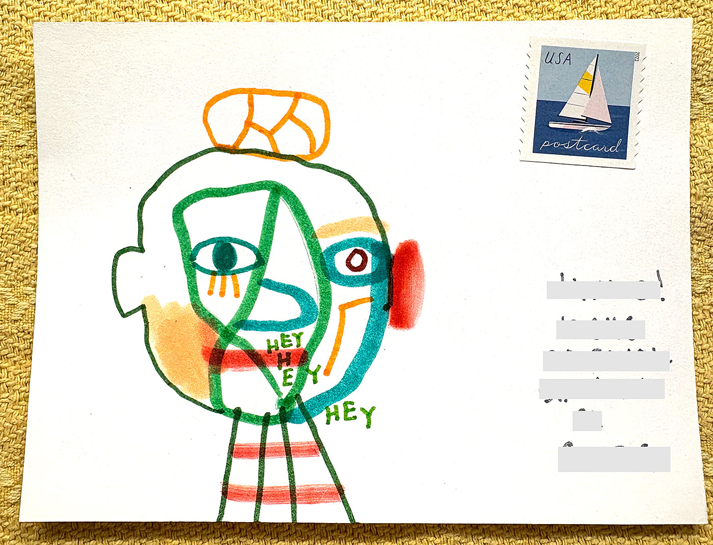 Postcard drawing sent to send cheer