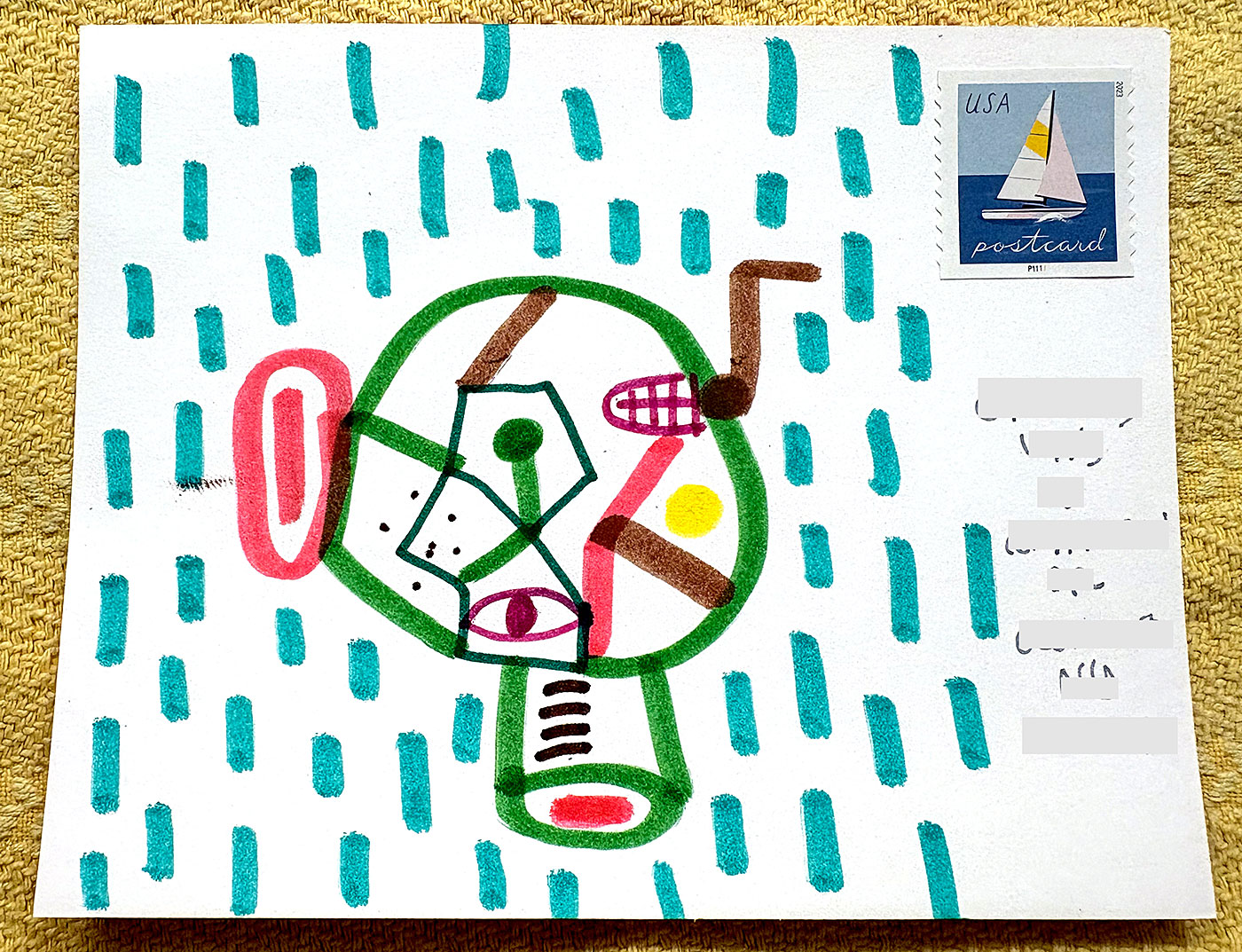 Postcard drawing sent to send cheer