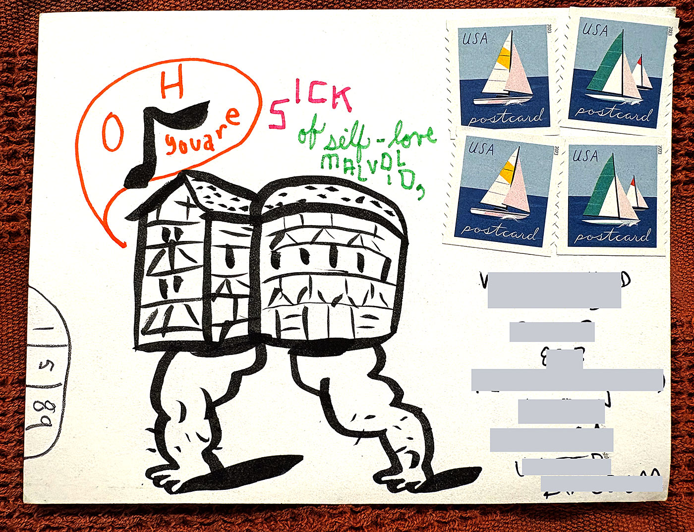 Postcard drawing sent to send cheer