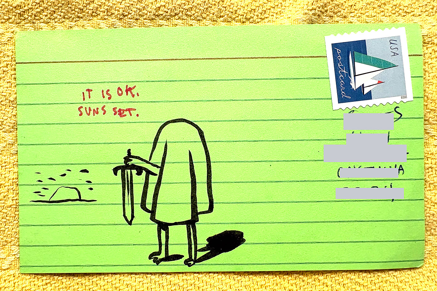 Postcard drawing sent to send cheer