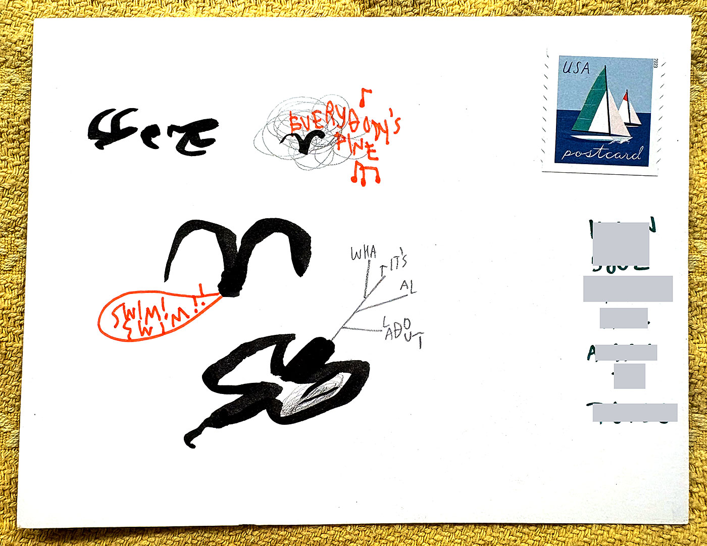 Postcard drawing sent to send cheer