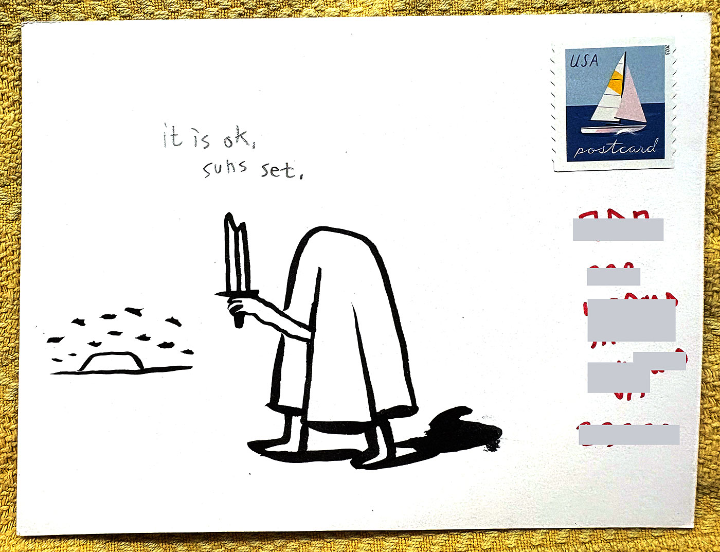 Postcard drawing sent to send cheer