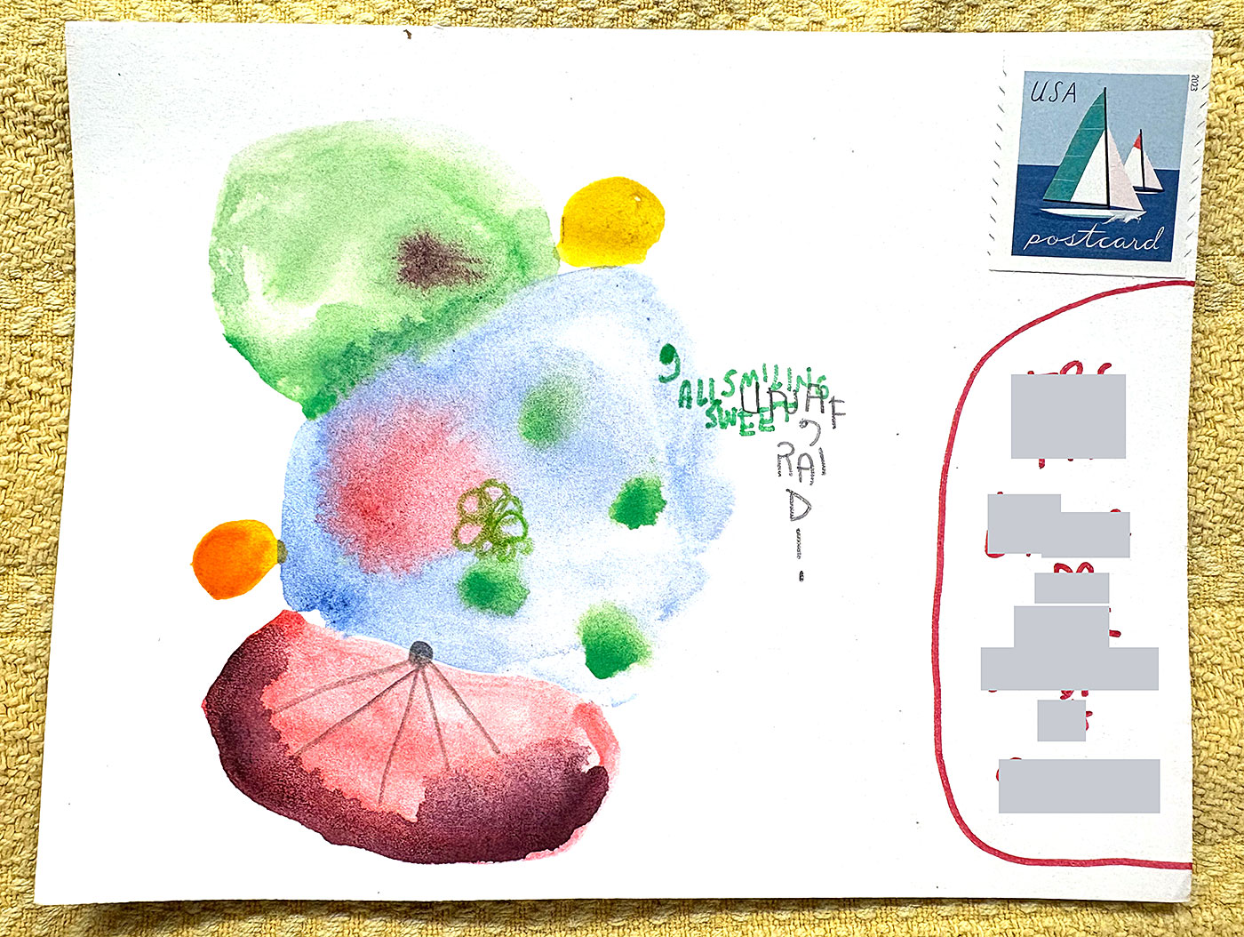 Postcard drawing sent to send cheer
