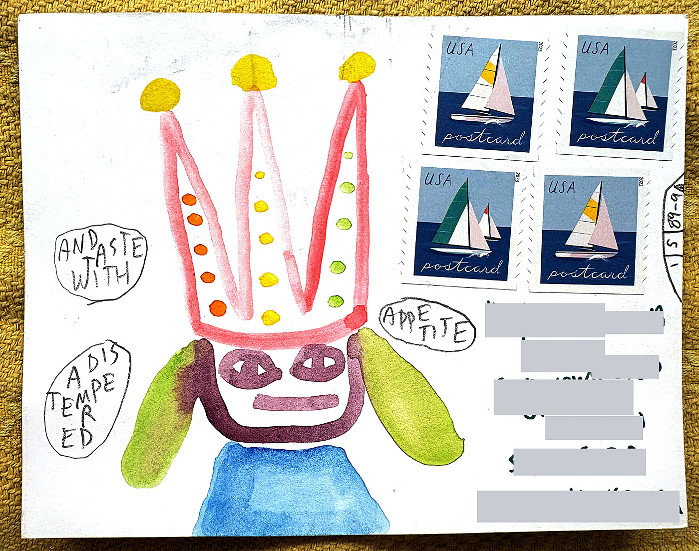 Postcard drawing sent to send cheer