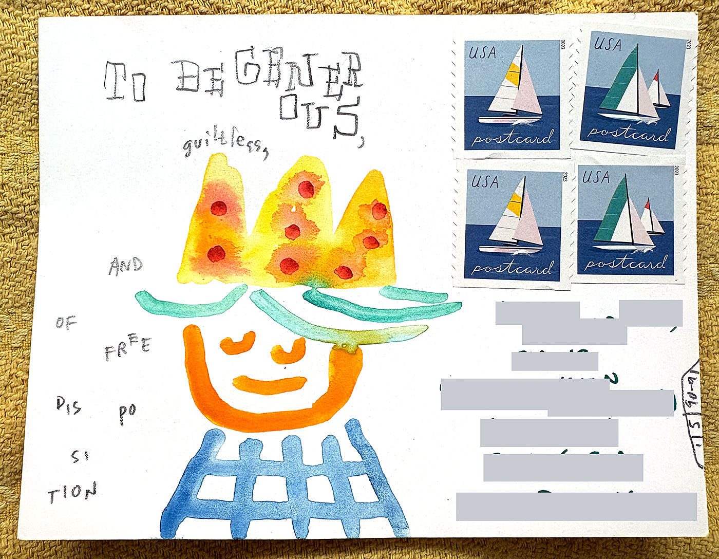 Postcard drawing sent to send cheer