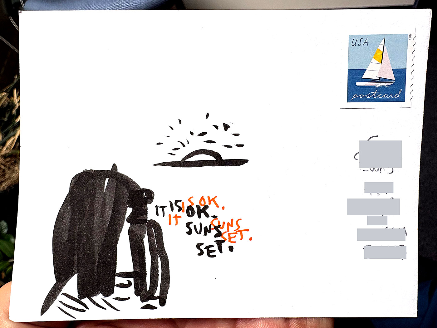 Postcard drawing sent to send cheer