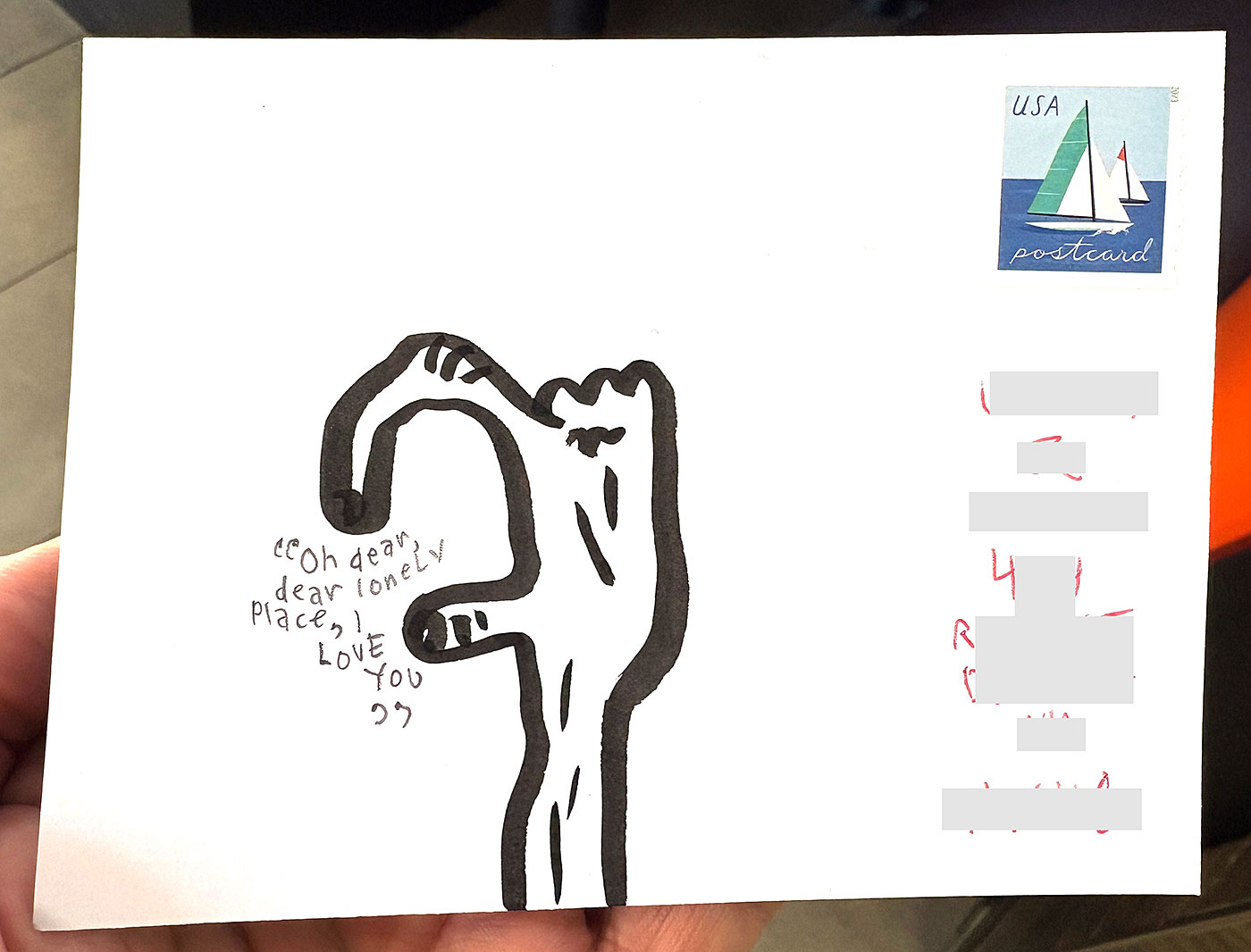 Postcard drawing sent to send cheer
