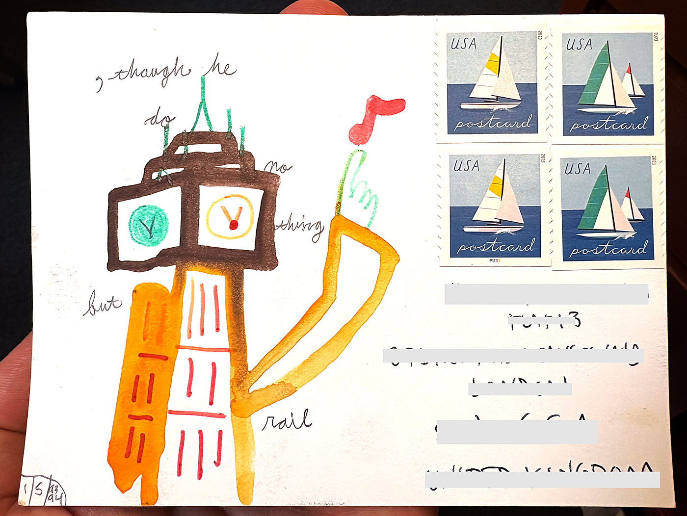 Postcard drawing sent to send cheer