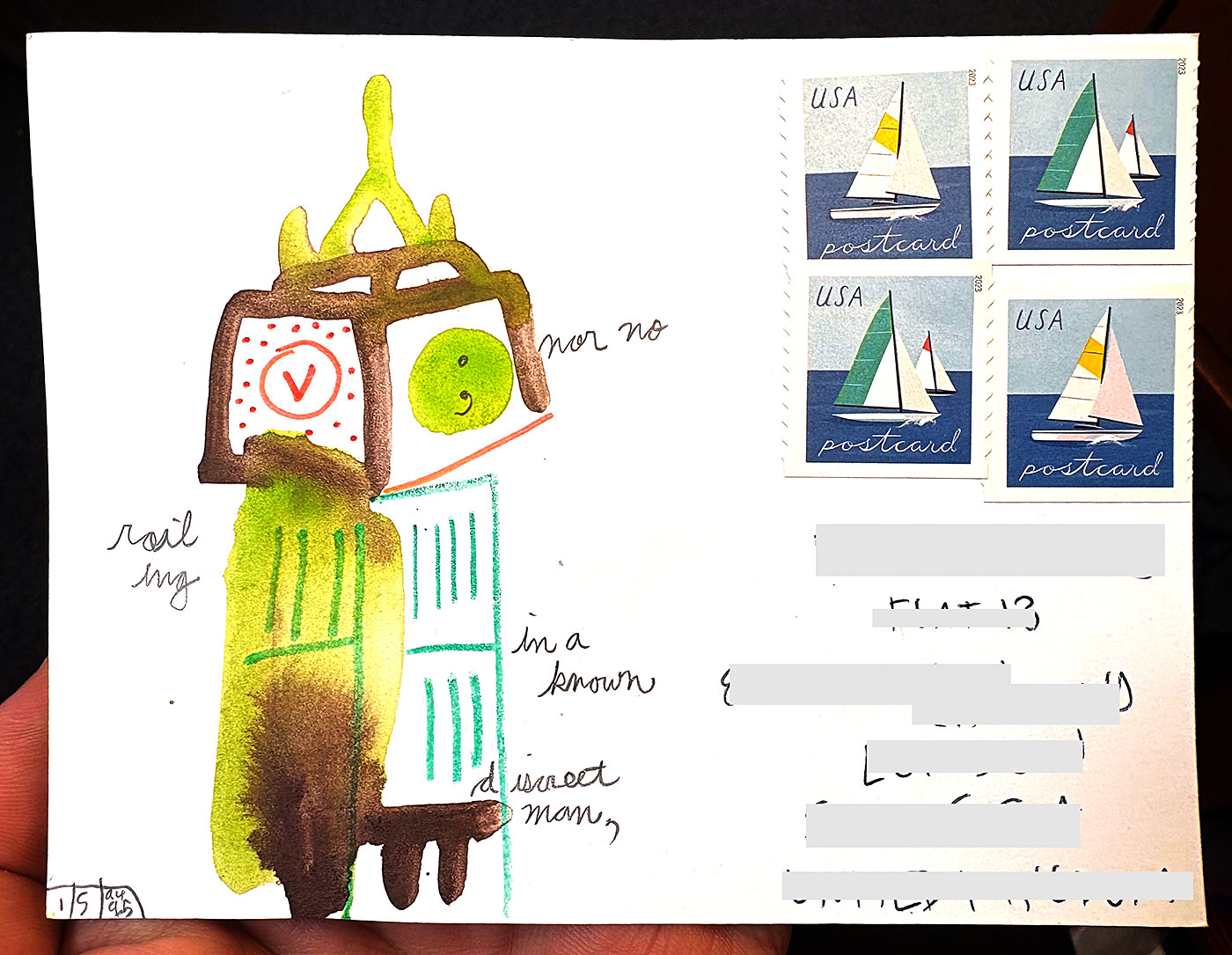 Postcard drawing sent to send cheer