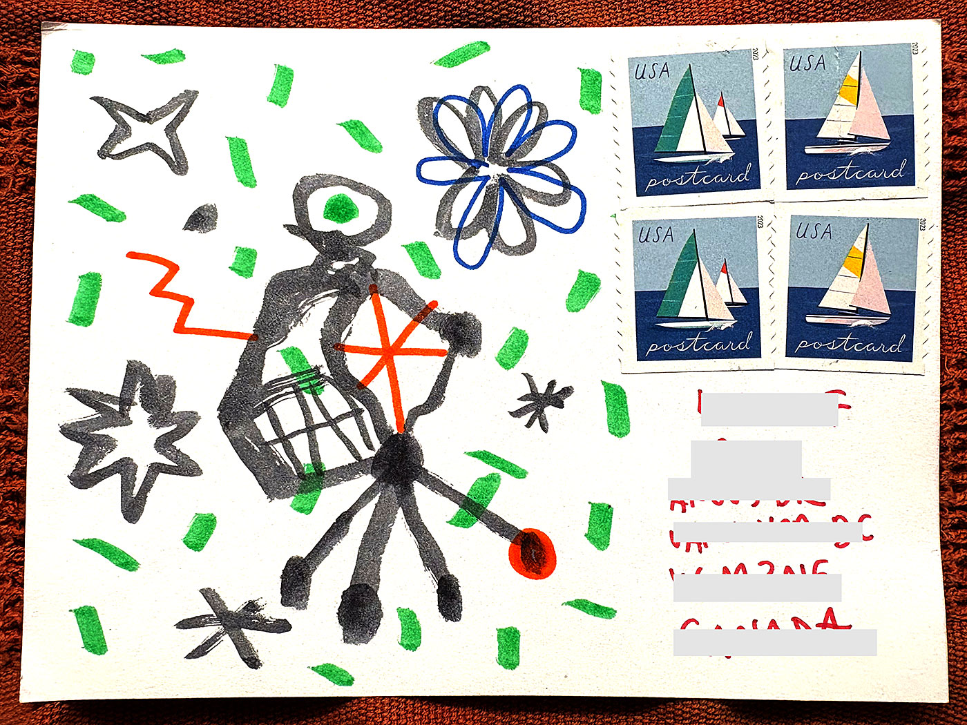 Postcard drawing sent to send cheer