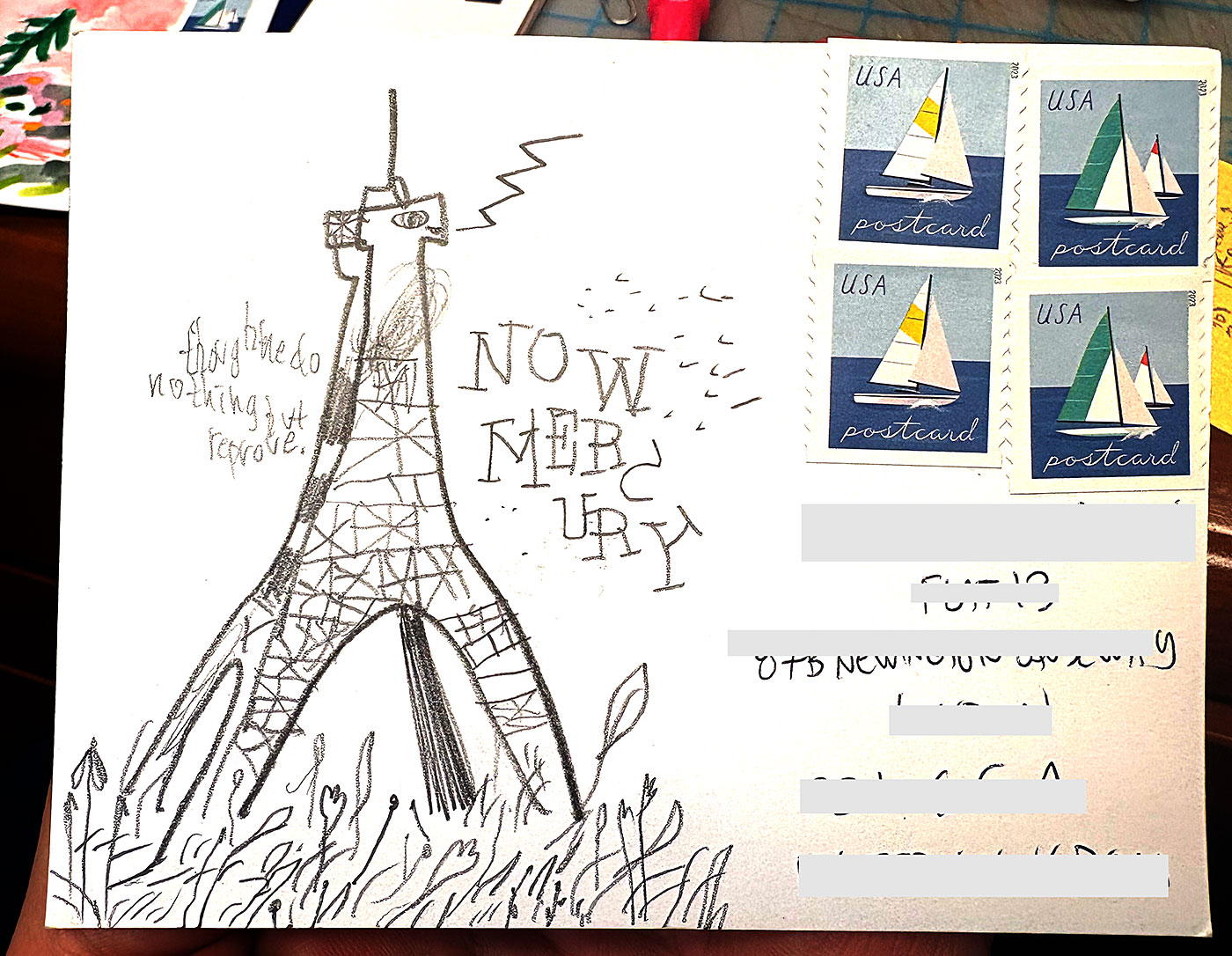 Postcard drawing sent to send cheer