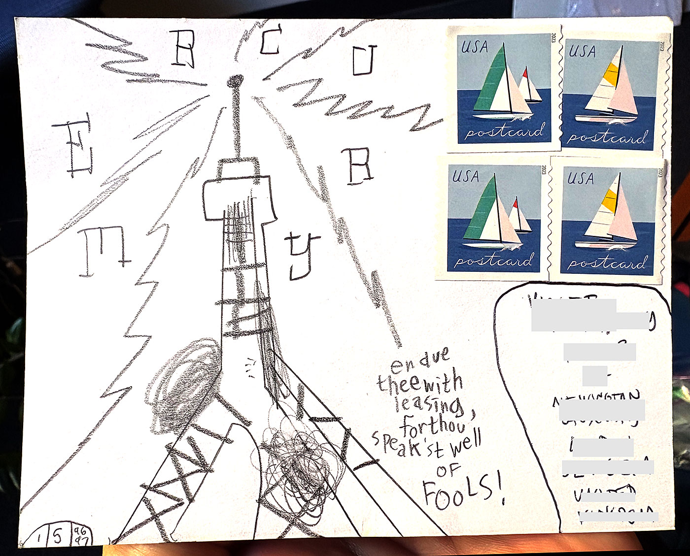 Postcard drawing sent to send cheer