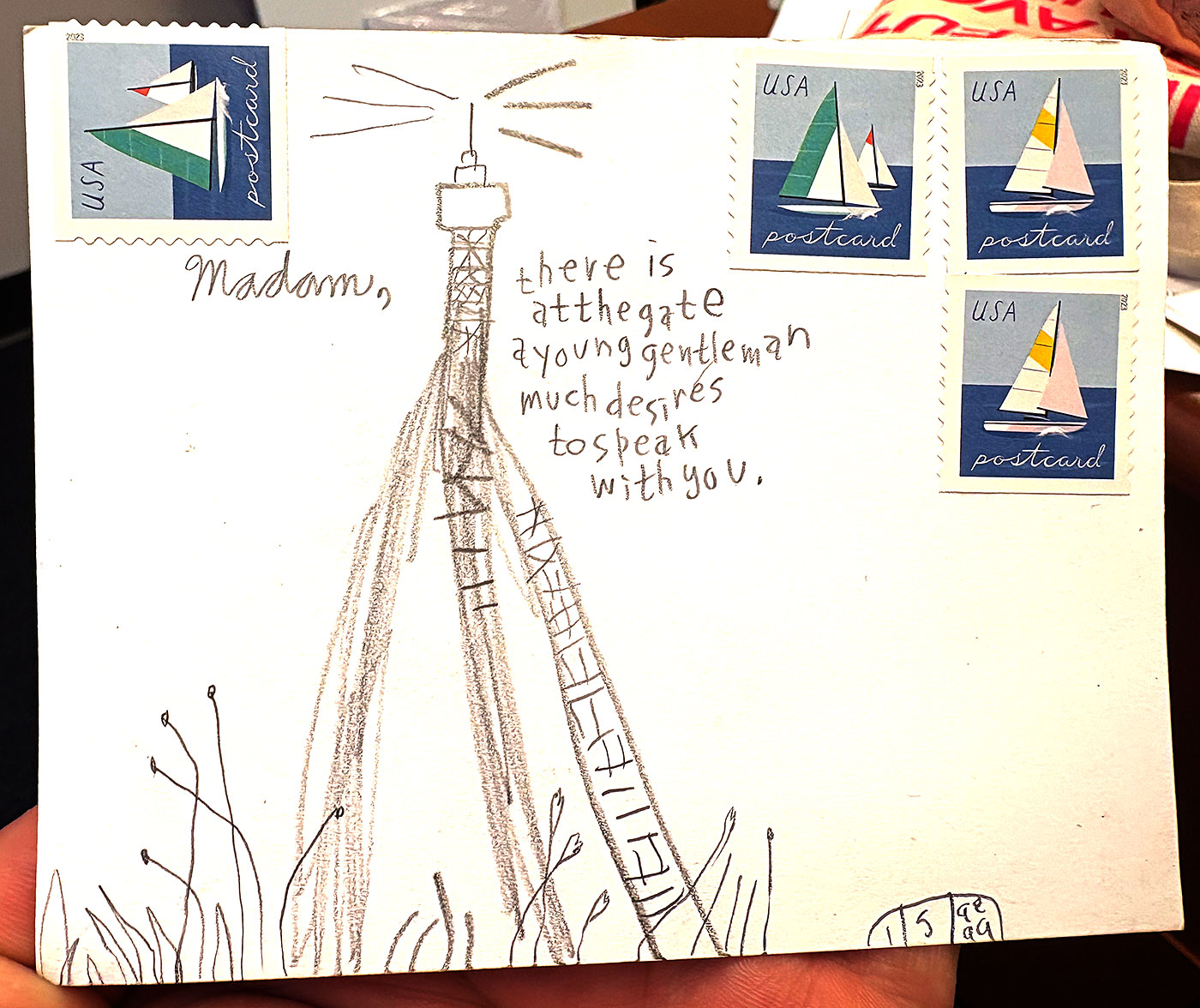 Postcard drawing sent to send cheer
