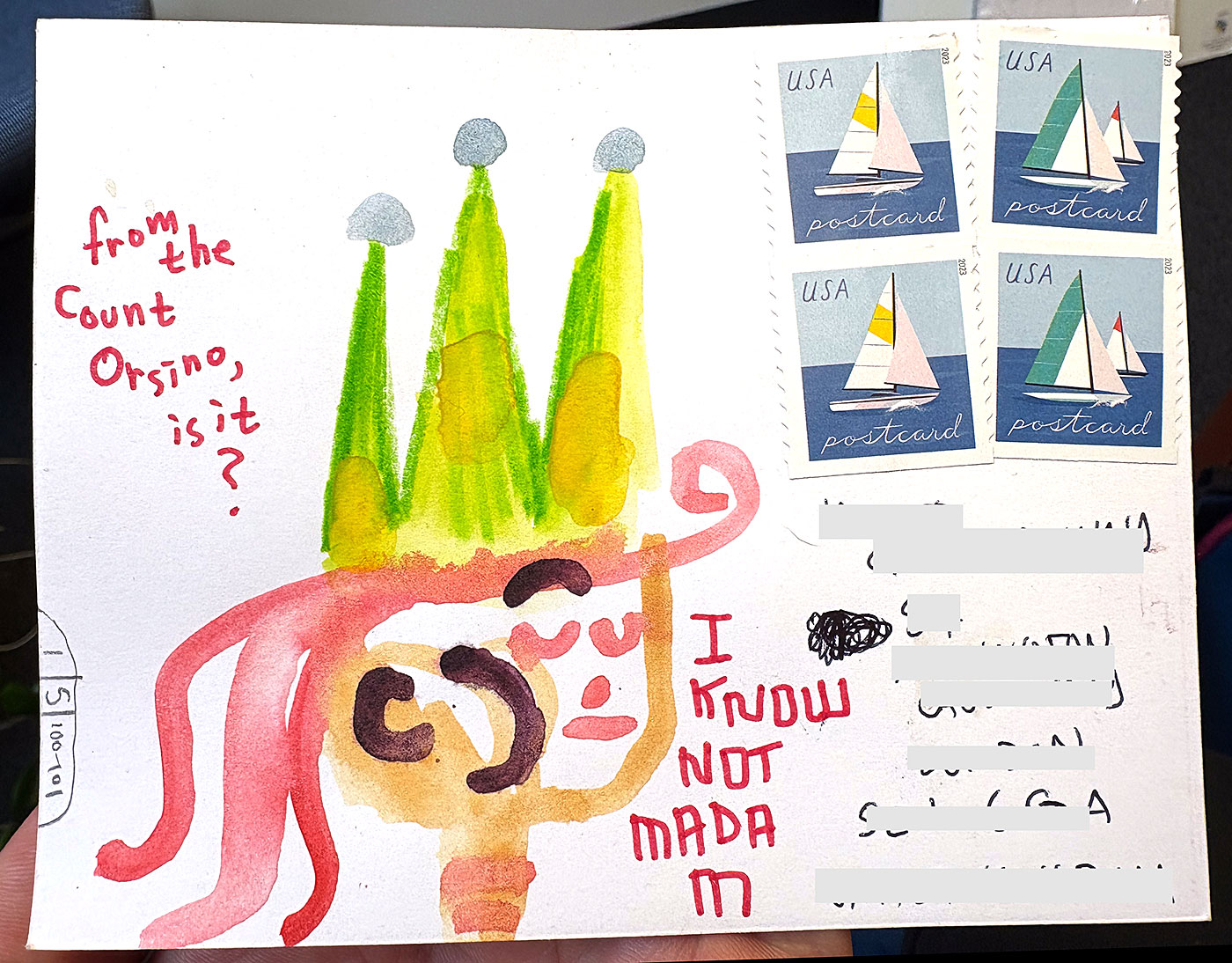 Postcard drawing sent to send cheer