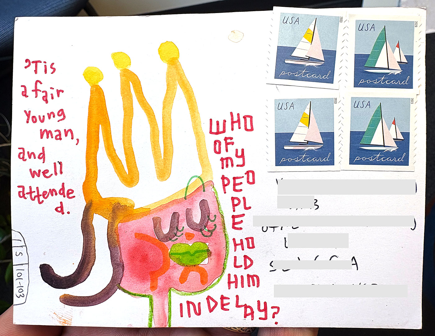Postcard drawing sent to send cheer