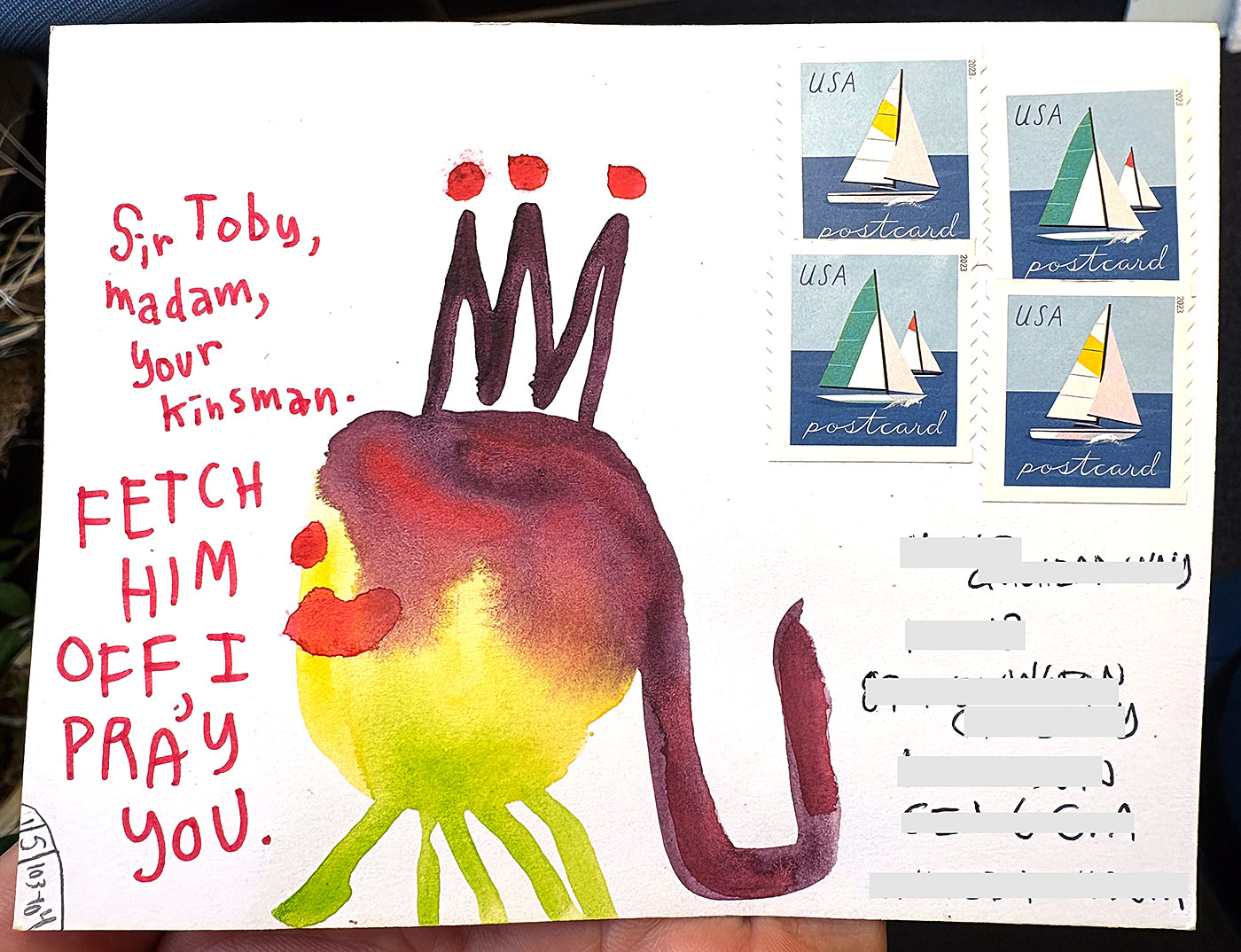 Postcard drawing sent to send cheer