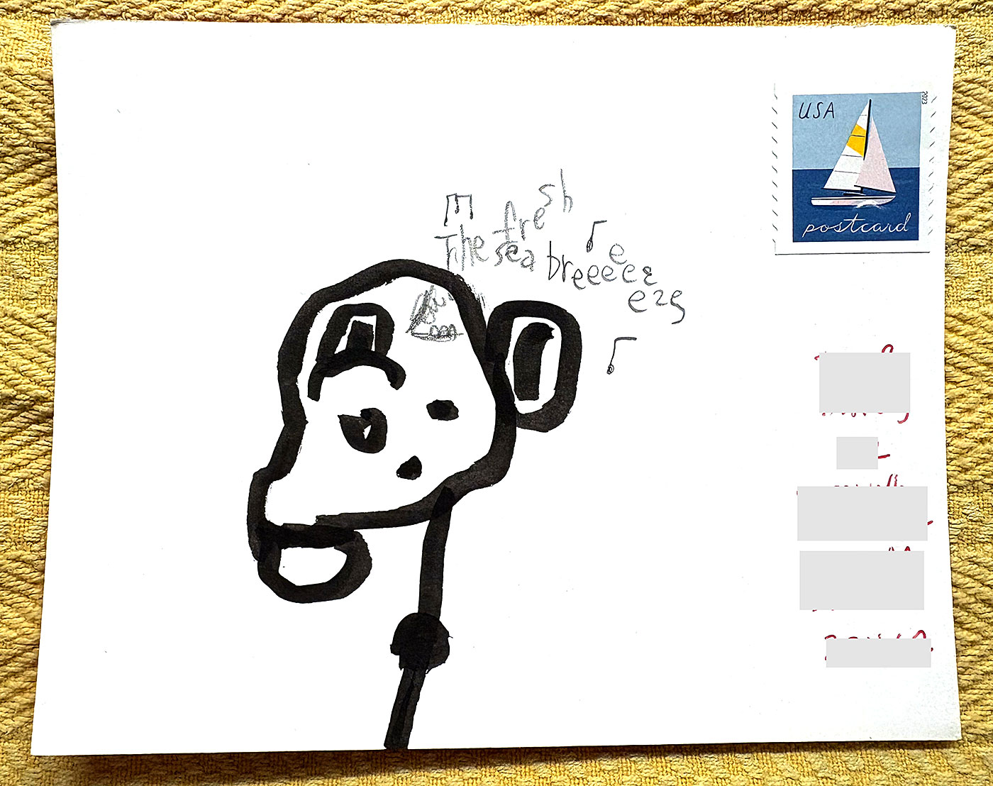 Postcard drawing sent to send cheer