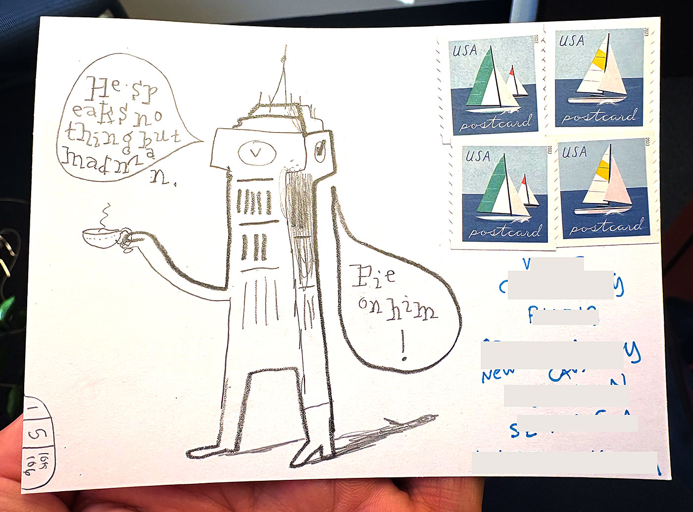 Postcard drawing sent to send cheer