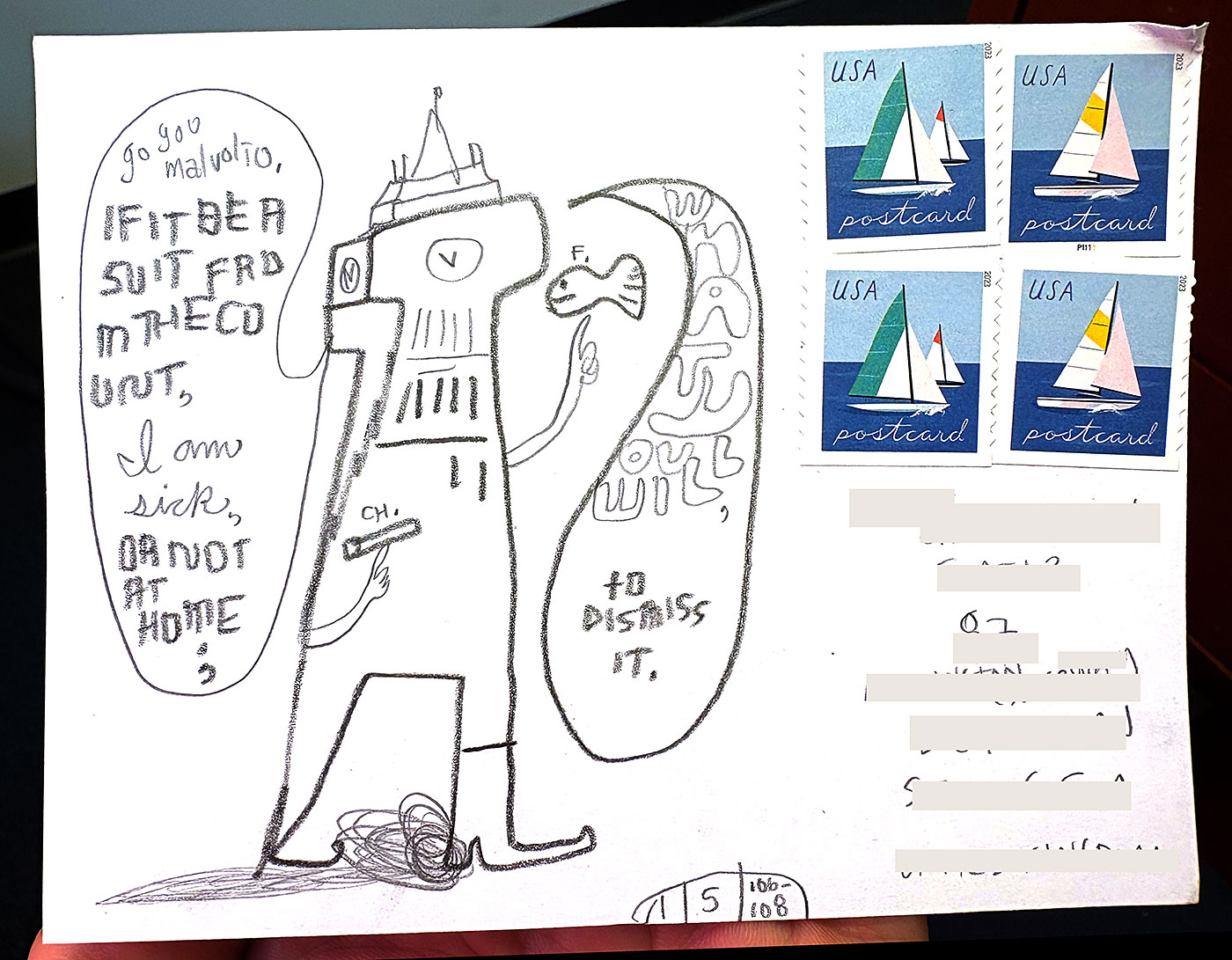 Postcard drawing sent to send cheer