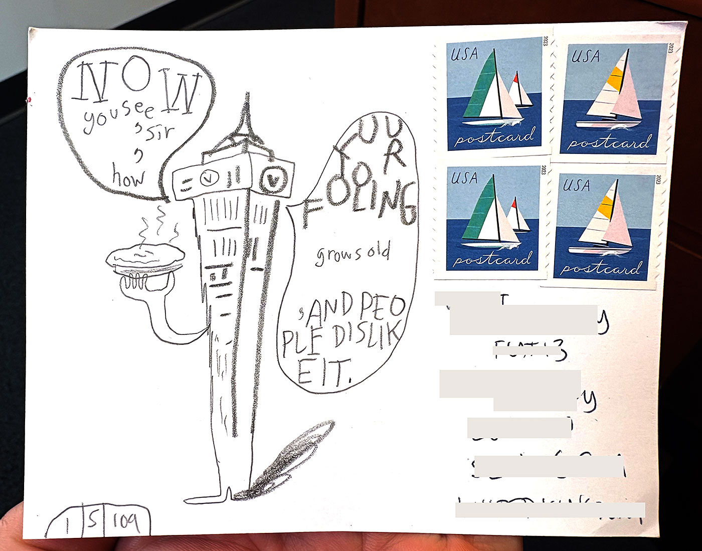 Postcard drawing sent to send cheer