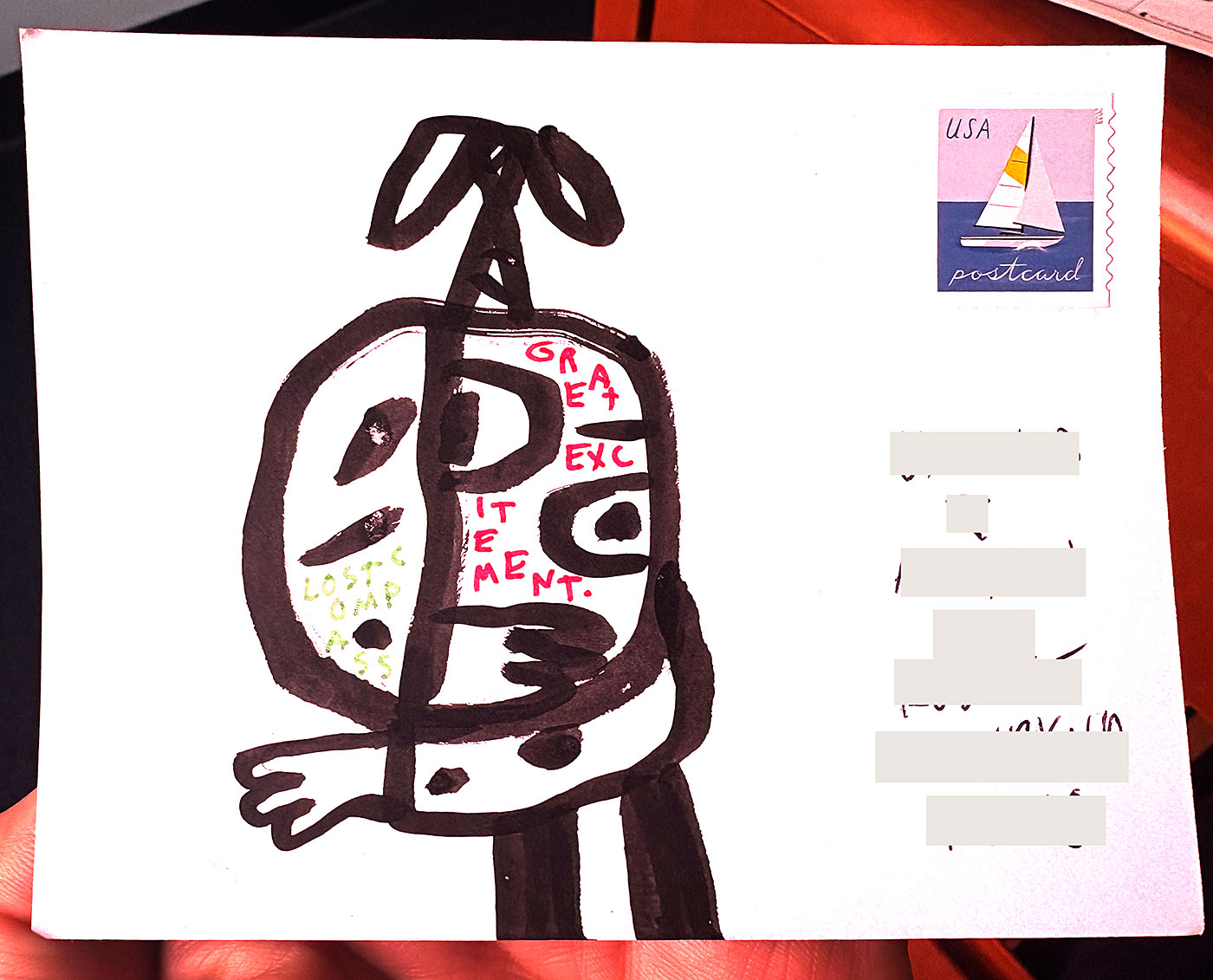 Postcard drawing sent to send cheer
