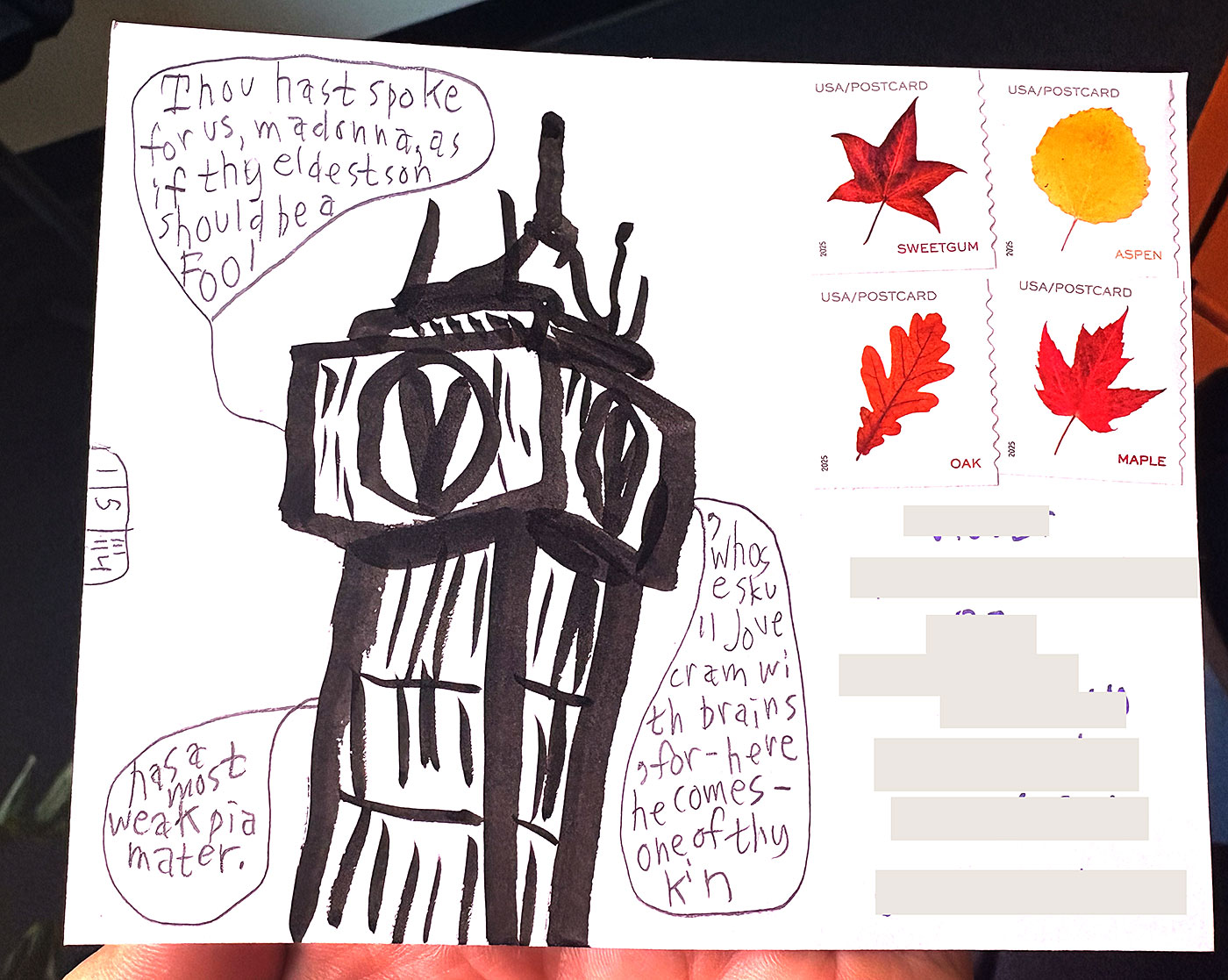 Postcard drawing sent to send cheer
