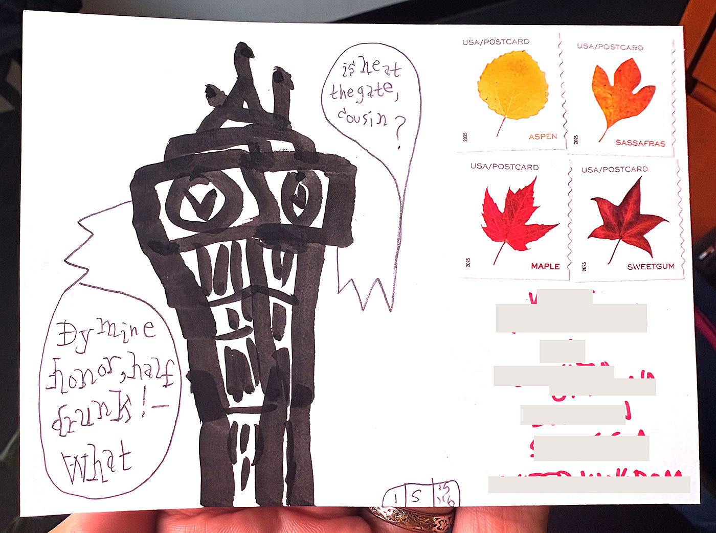 Postcard drawing sent to send cheer