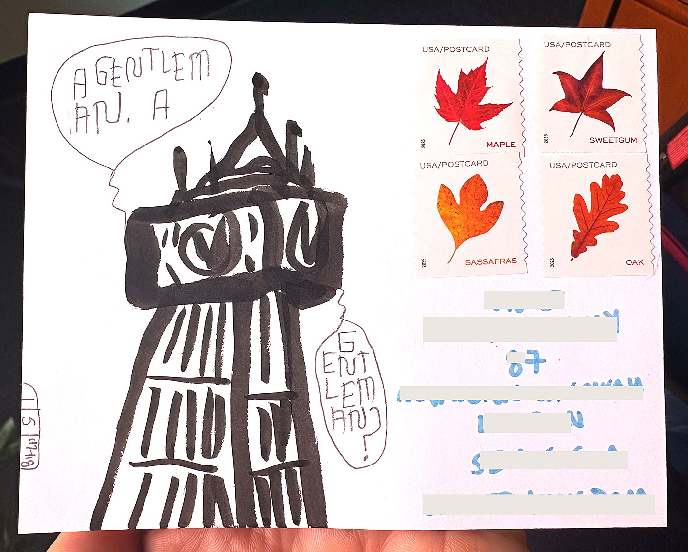 Postcard drawing sent to send cheer