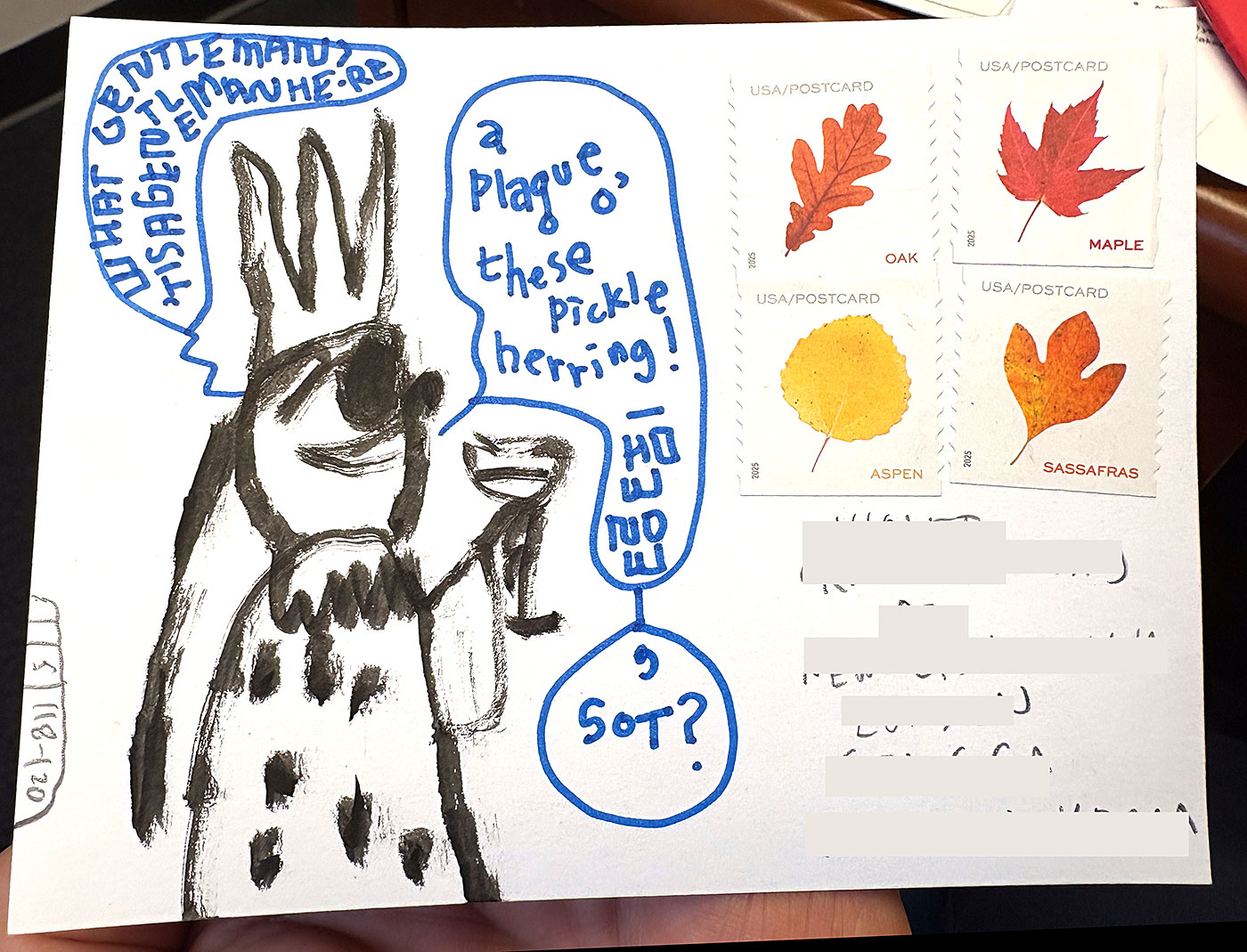 Postcard drawing sent to send cheer