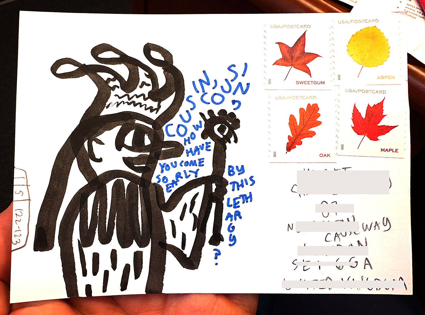 Postcard drawing sent to send cheer
