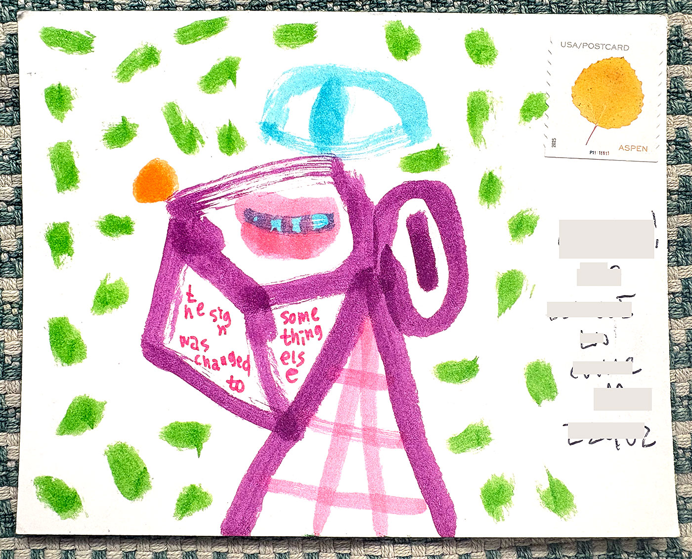 Postcard drawing sent to send cheer