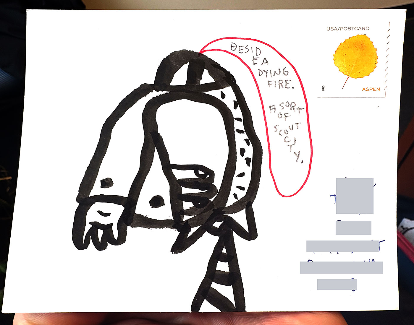 Postcard drawing sent to send cheer