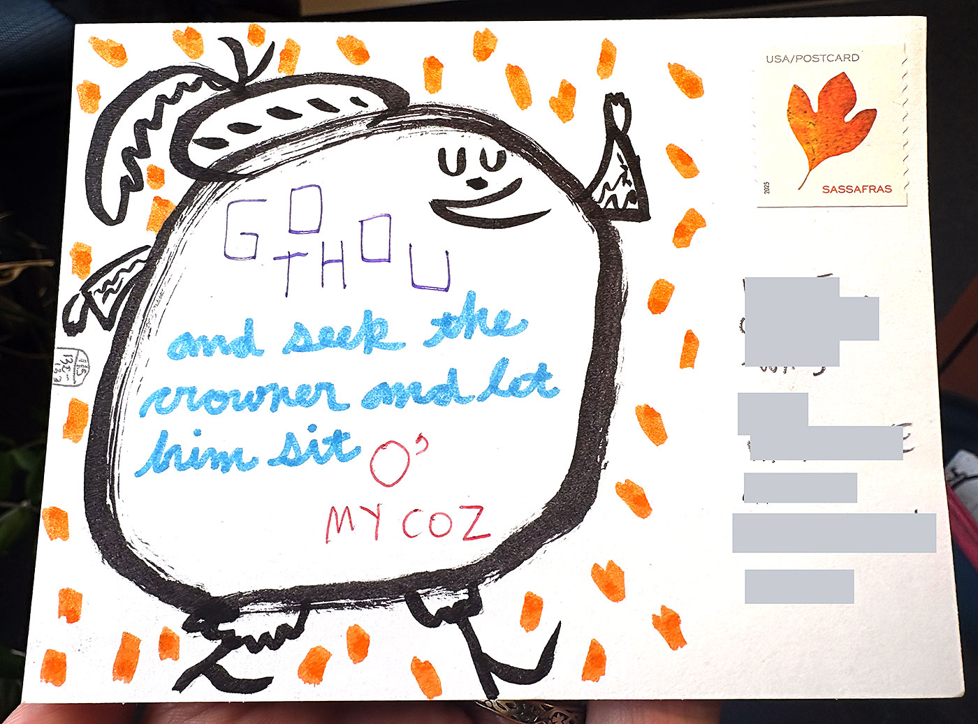Postcard drawing sent to send cheer