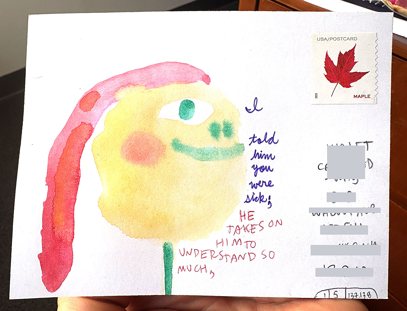 Postcard drawing sent to send cheer