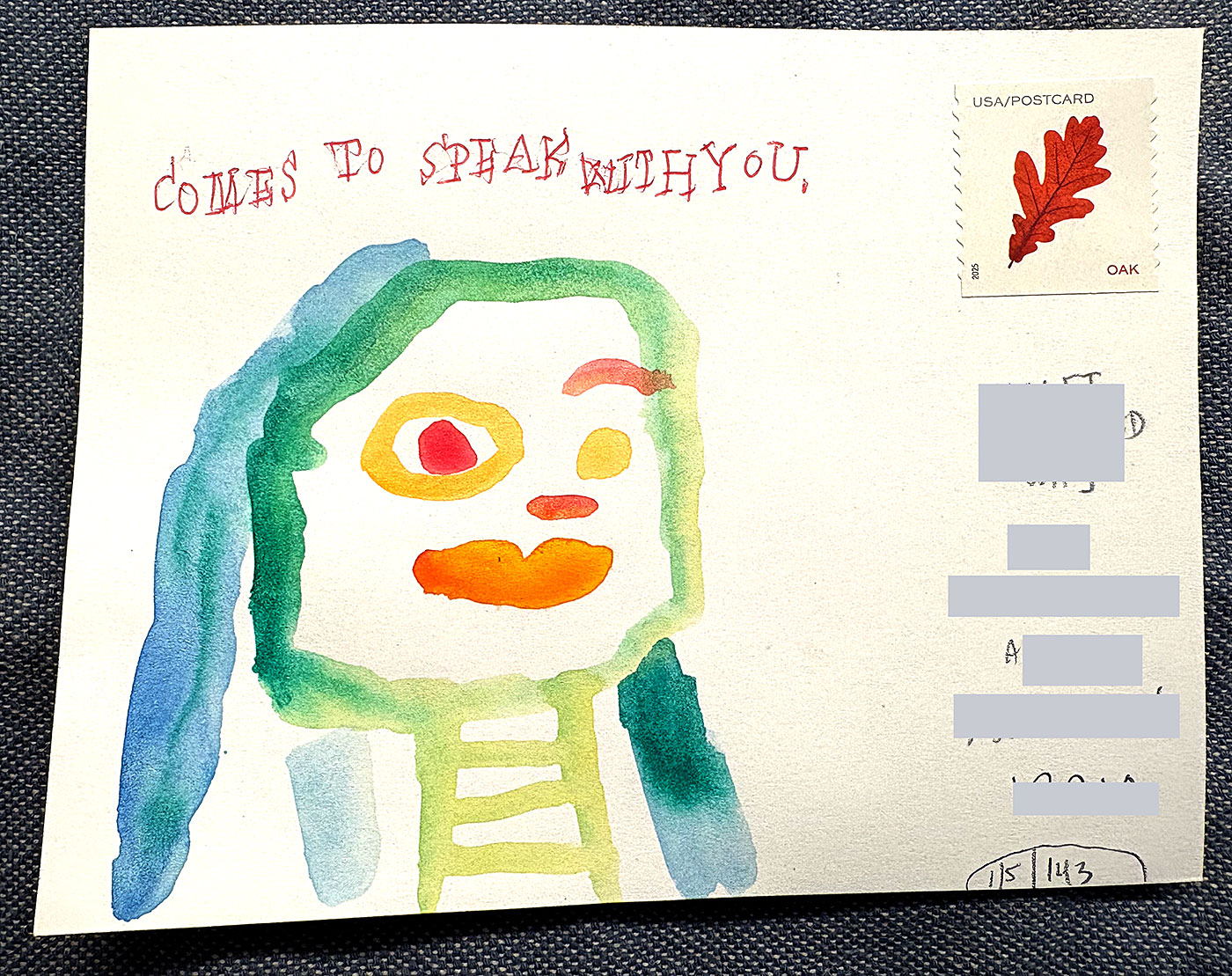 Postcard drawing sent to send cheer