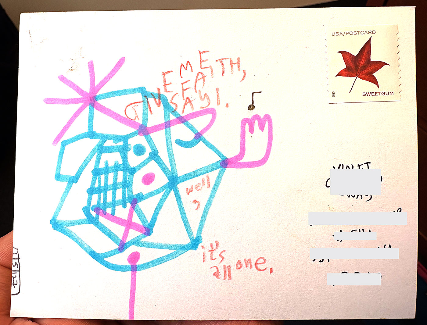 Postcard drawing sent to send cheer