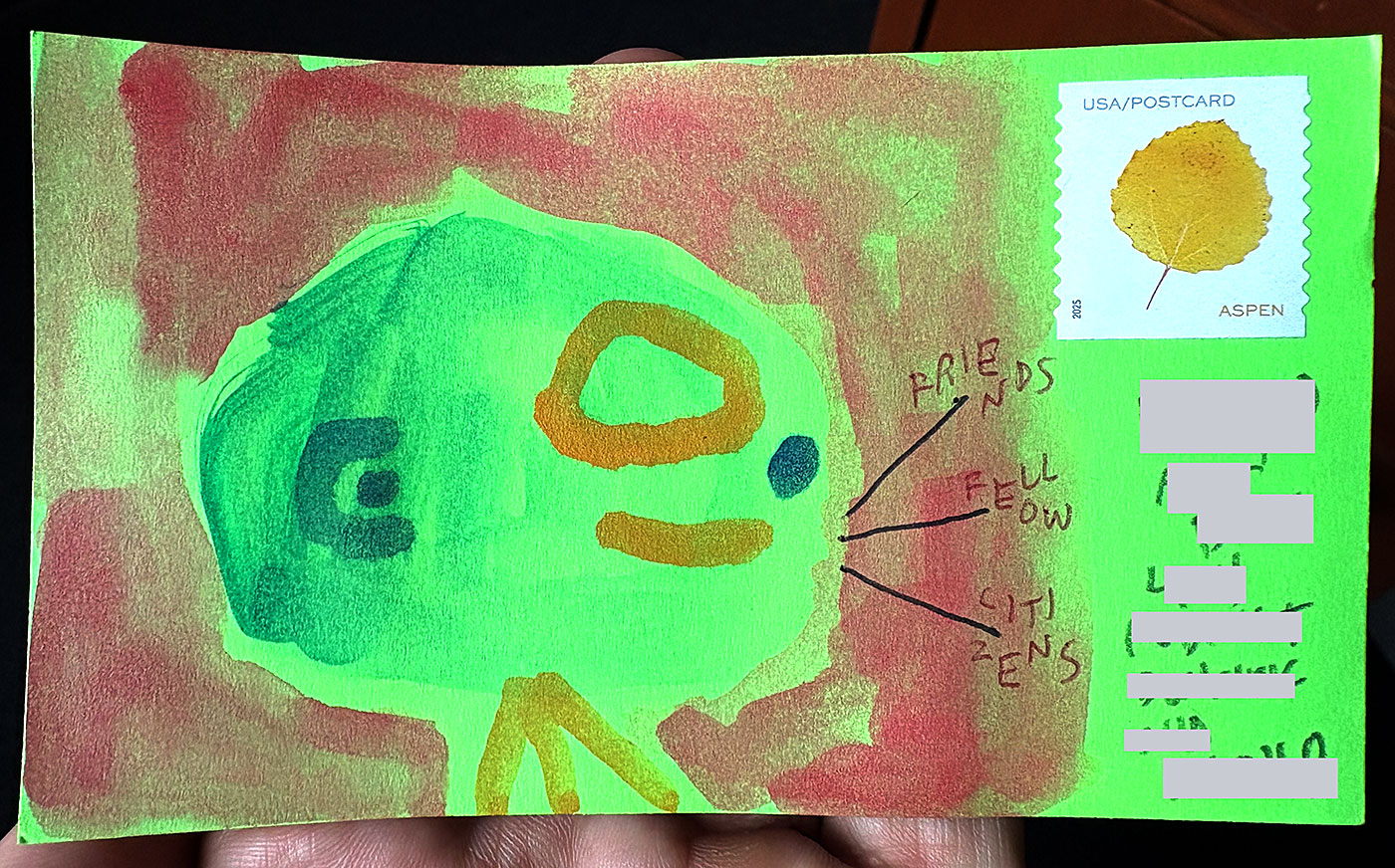 Postcard drawing sent to send cheer