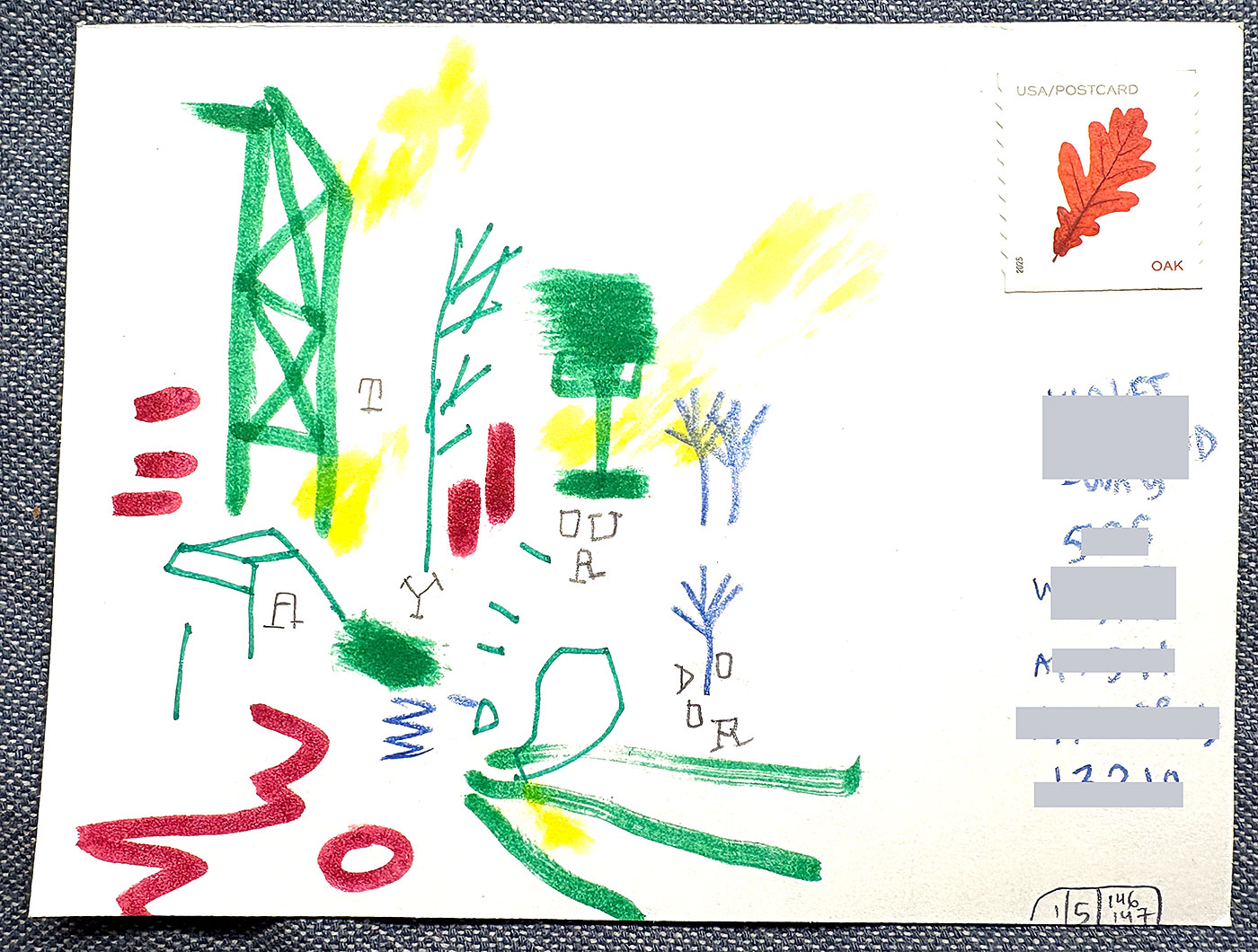Postcard drawing sent to send cheer