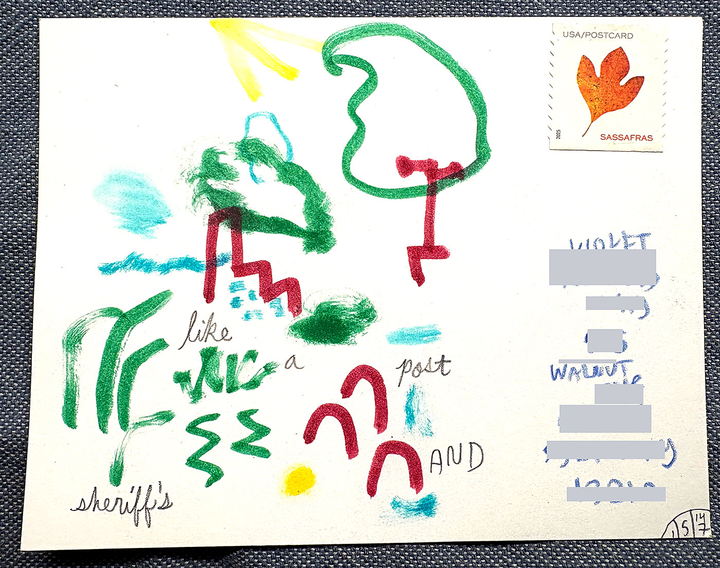 Postcard drawing sent to send cheer