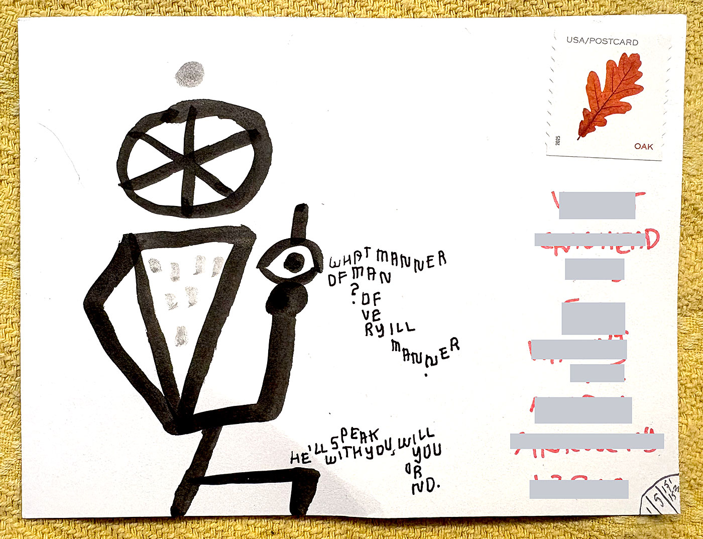 Postcard drawing sent to send cheer