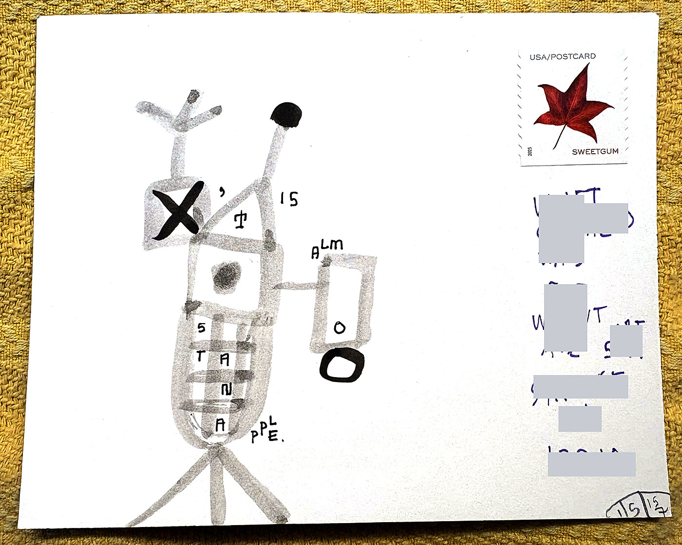 Postcard drawing sent to send cheer