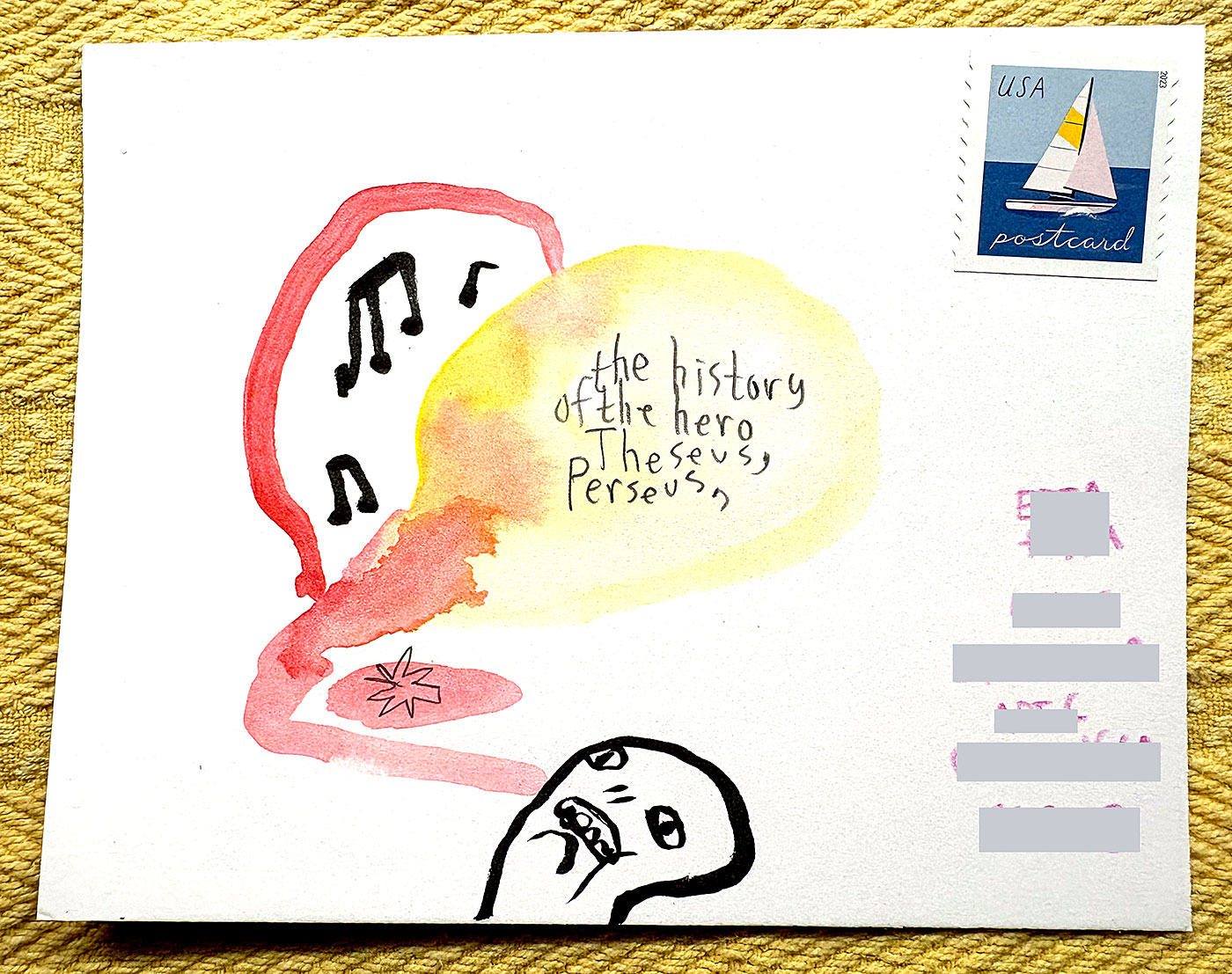 Postcard drawing sent to send cheer