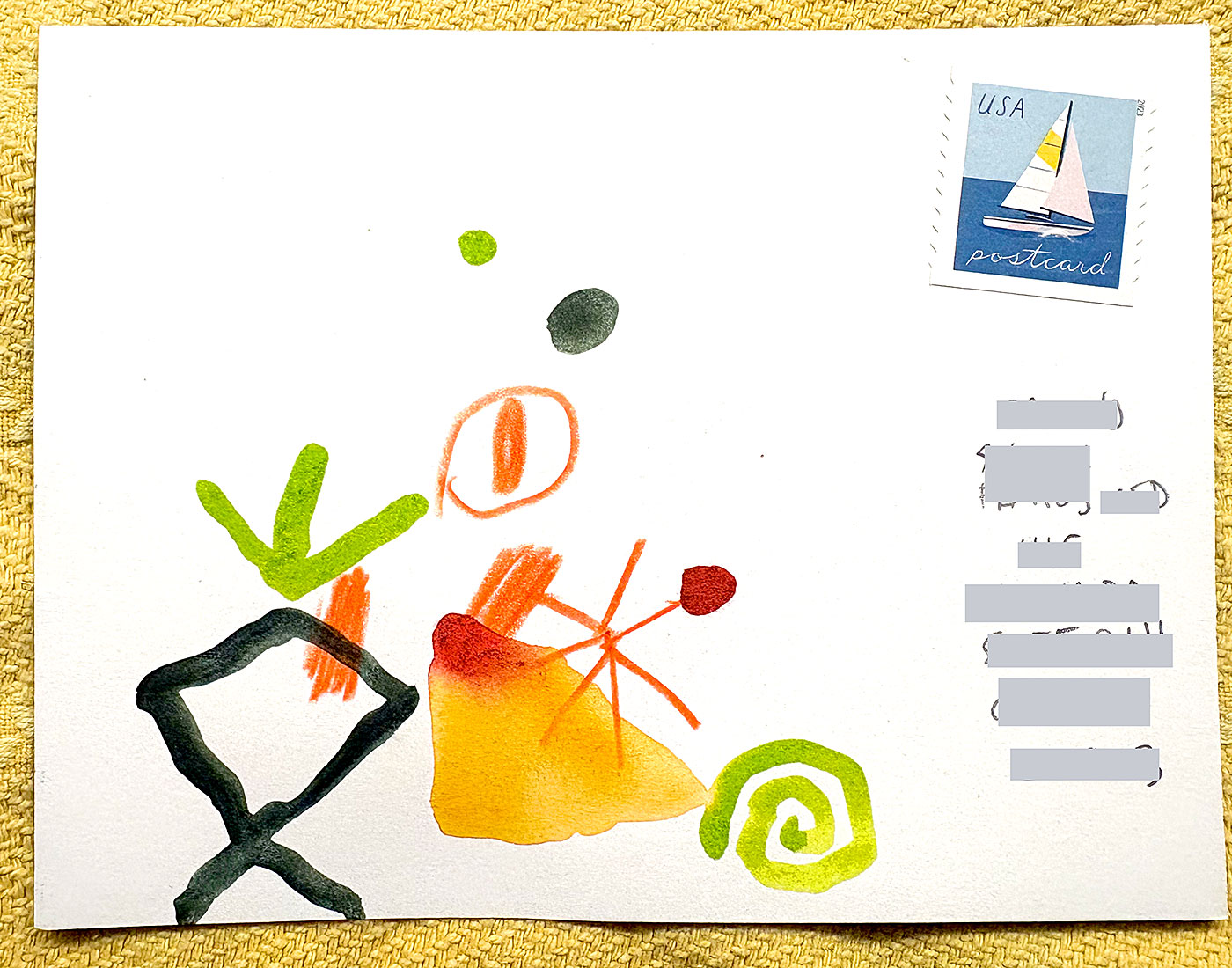 Postcard drawing sent to send cheer