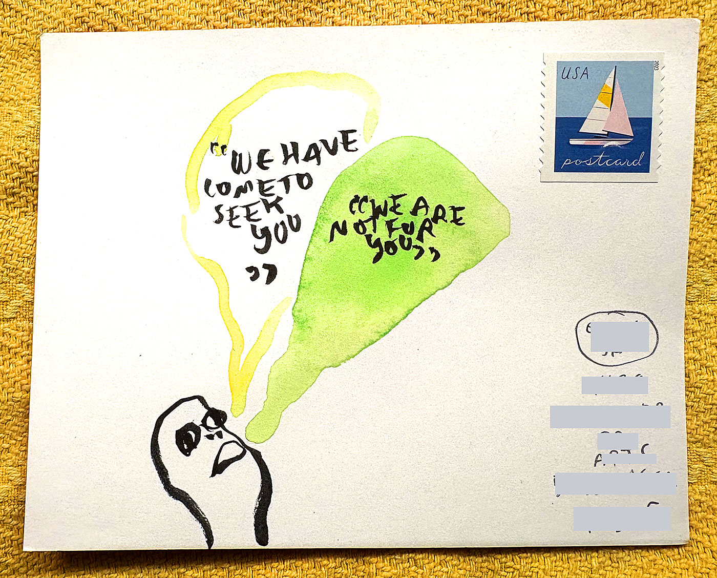 Postcard drawing sent to send cheer
